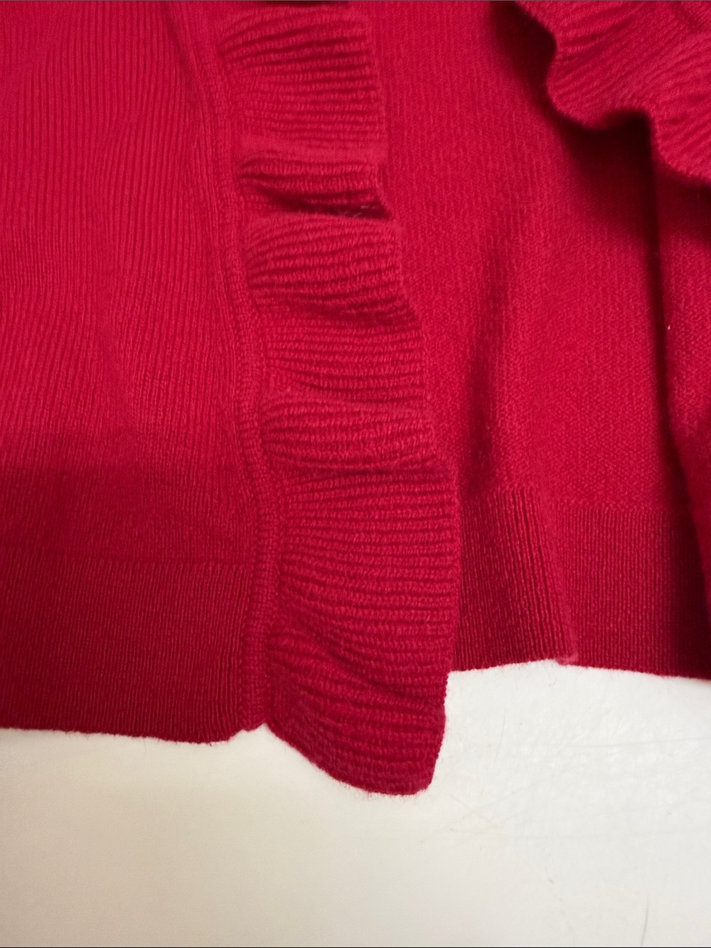 Cashmere Ruffled Open-Front Red Women's Sweater - Picture 4 of 7